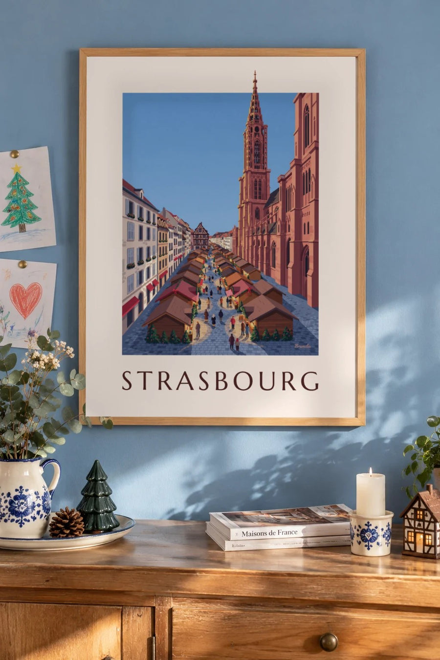 Affiche marché de Noël à Strasbourg : encadrée au mur