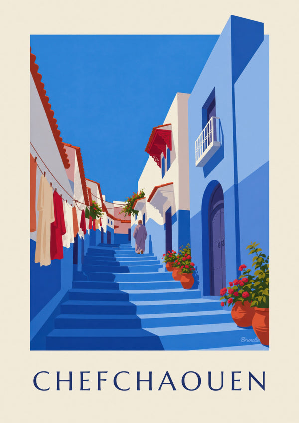 Stampa della strada blu di Chefchaouen in Marocco