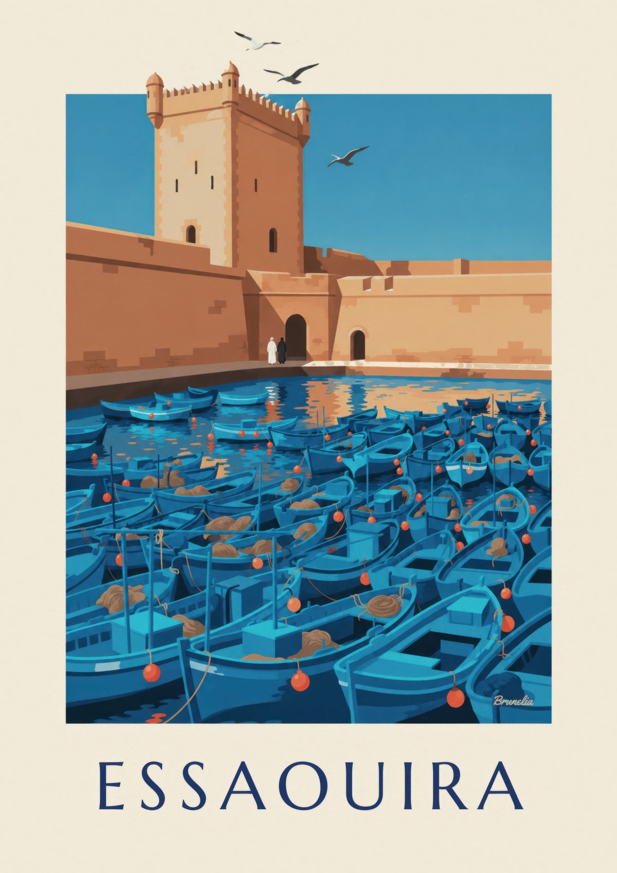 Stampa del porto di Essaouira, torre della Skala