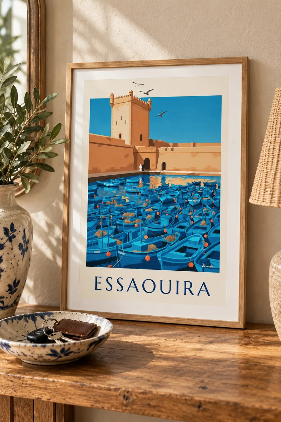 Stampa del porto di Essaouira, torre della Skala : piccolo formato A4 con cornice