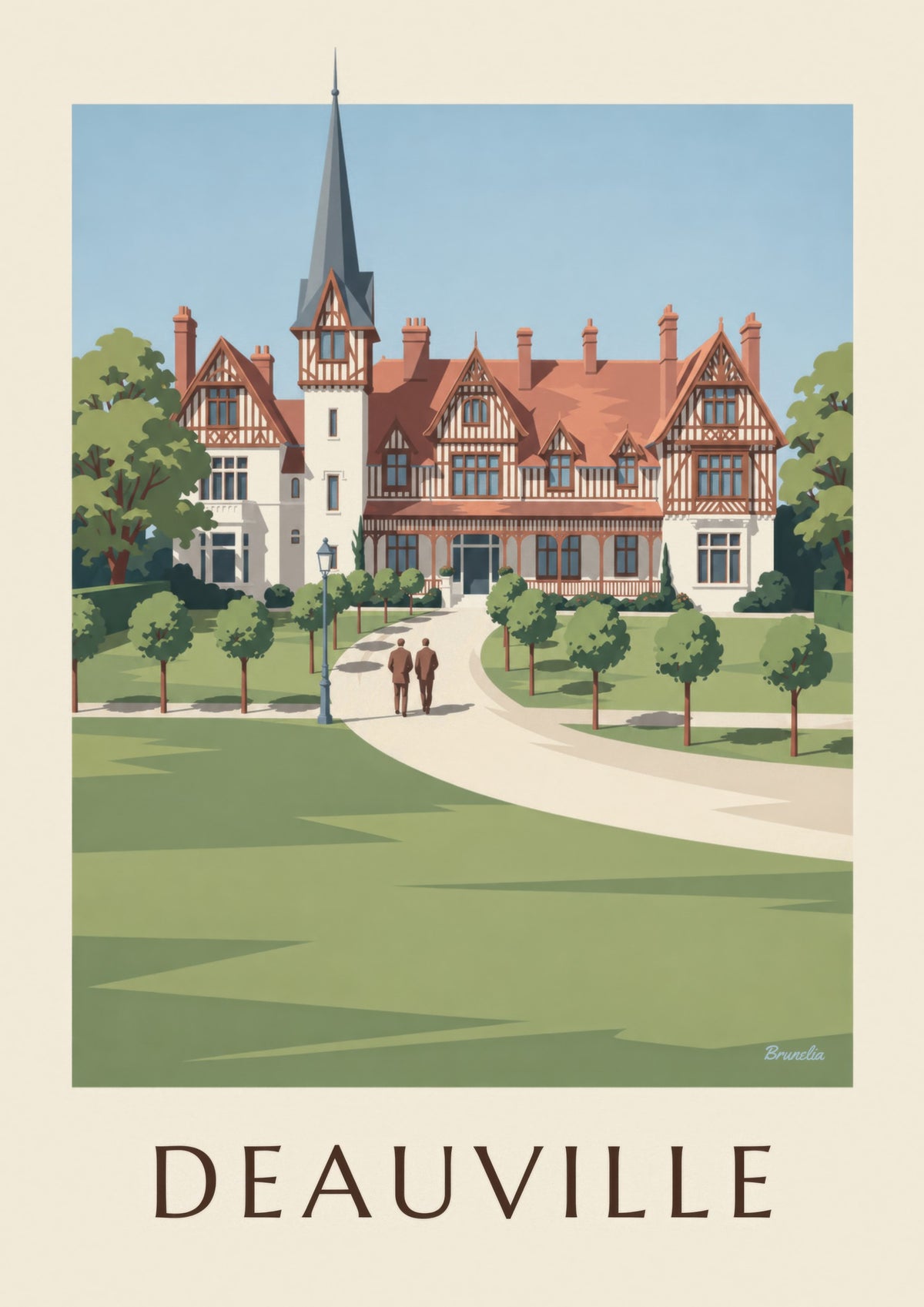 Stampa di Deauville e della villa Strassburger con travi a vista