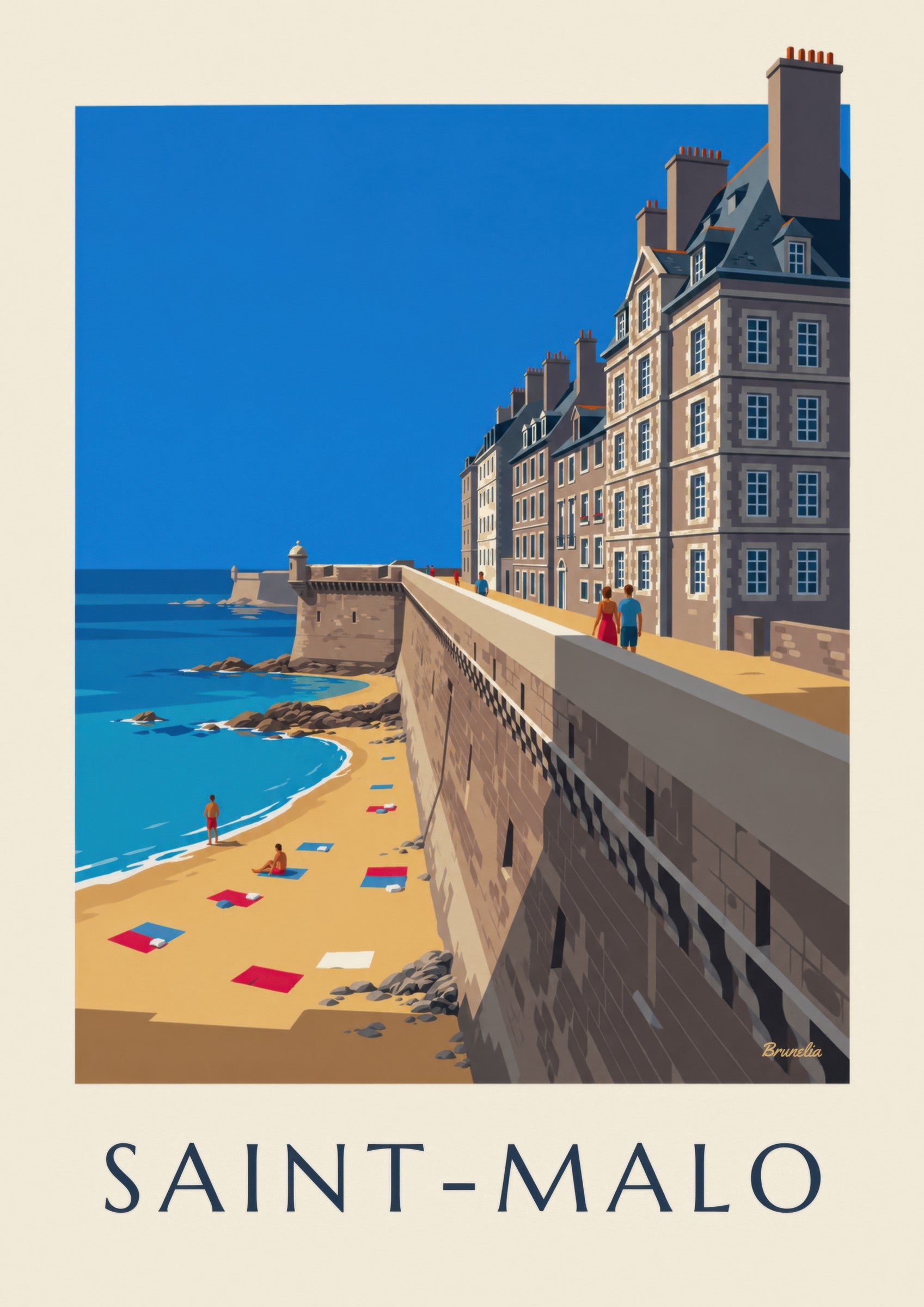 Poster delle mura di Saint-Malo e della spiaggia: dettaglio in primo piano
