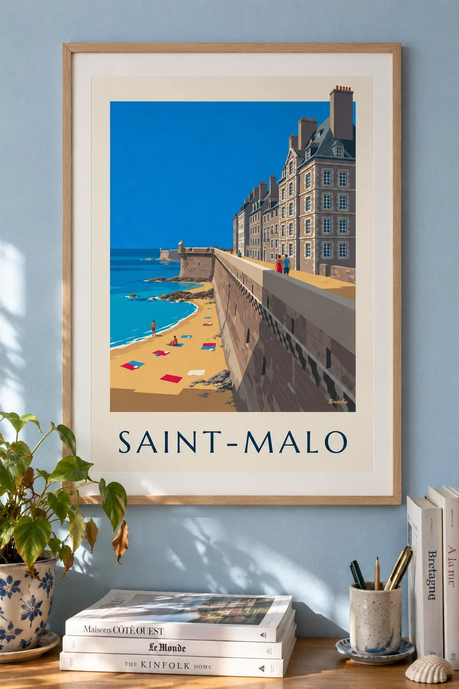 Poster delle mura di Saint-Malo e della spiaggia : incorniciato alla parete