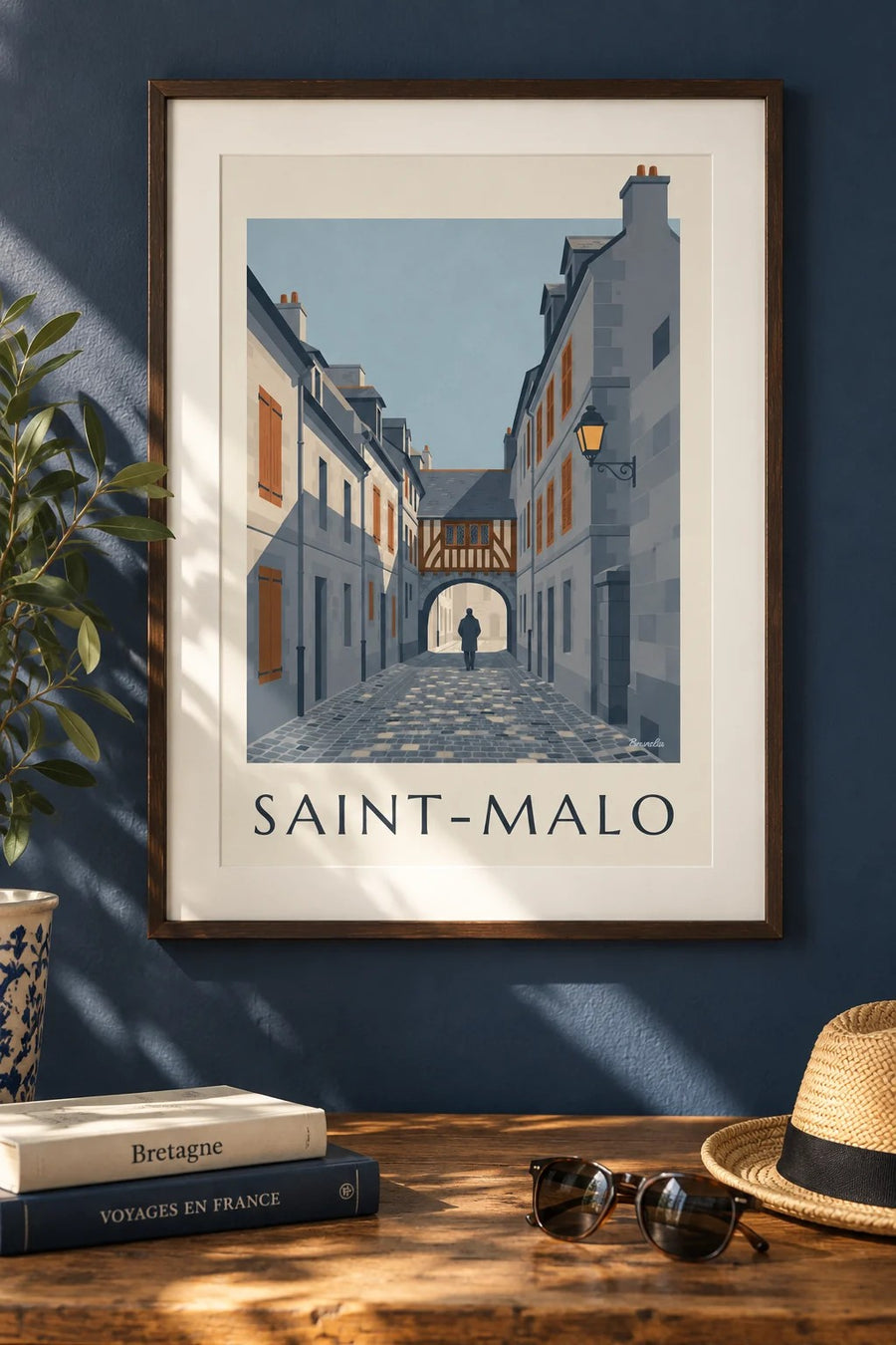 Affiche ruelle de Saint-Malo intra-muros : encadrée au mur