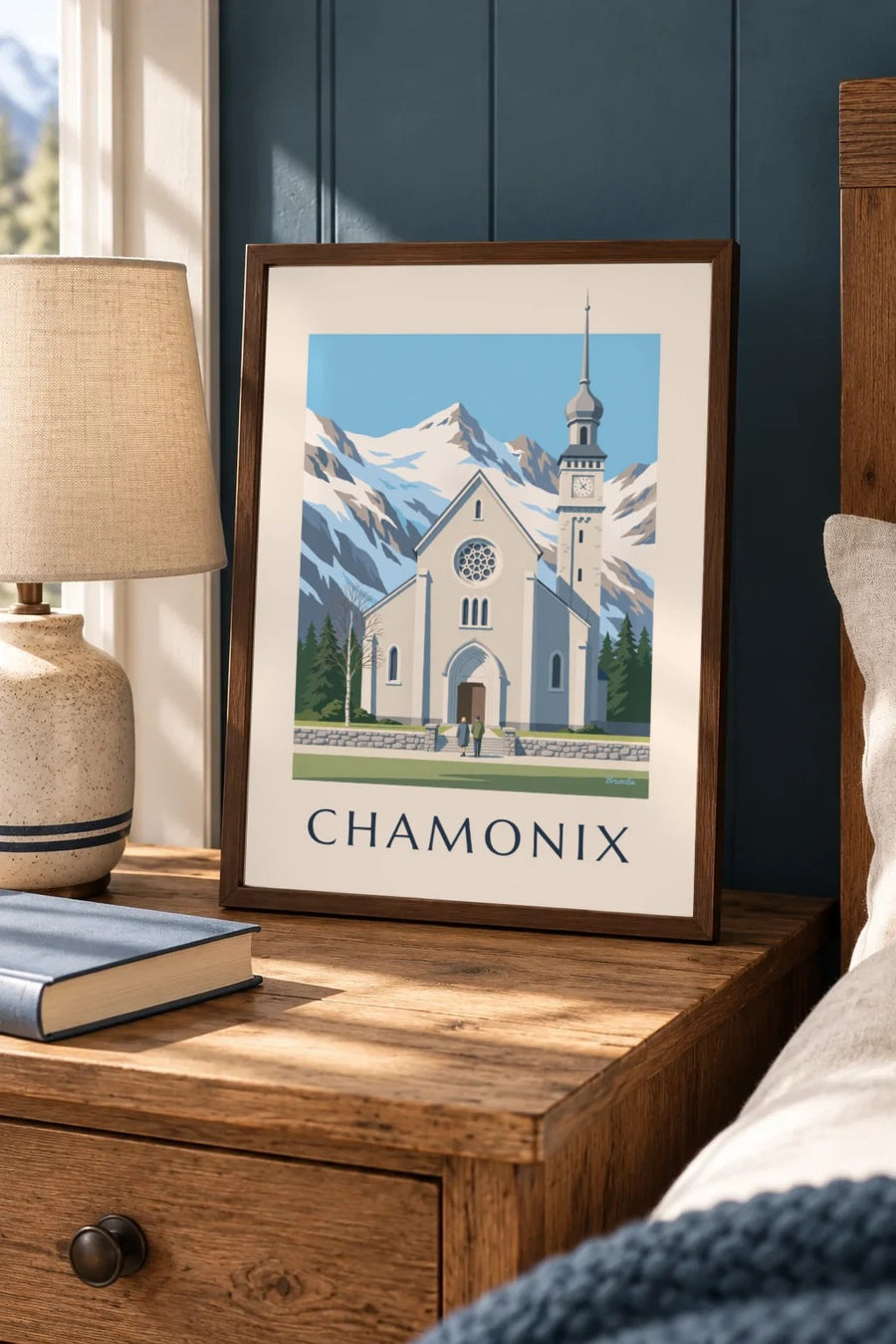 Affiche église Saint-Michel de Chamonix : petit format A4 encadré