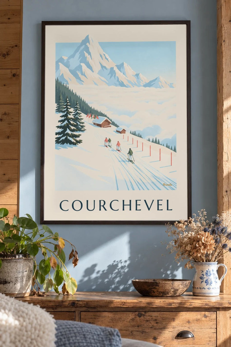 Poster delle piste di Courchevel di fronte al Monte Bianco : incorniciato alla parete