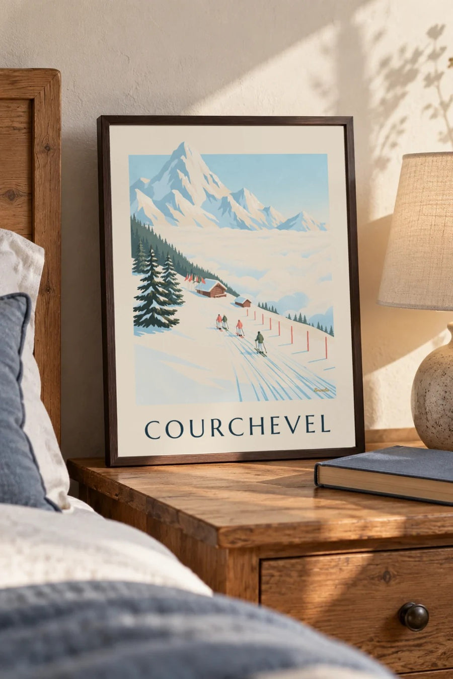 Poster delle piste di Courchevel di fronte al Monte Bianco : piccolo formato A4 con cornice