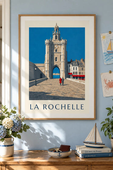 Poster della porta della Grosse Horloge a La Rochelle : incorniciato alla parete