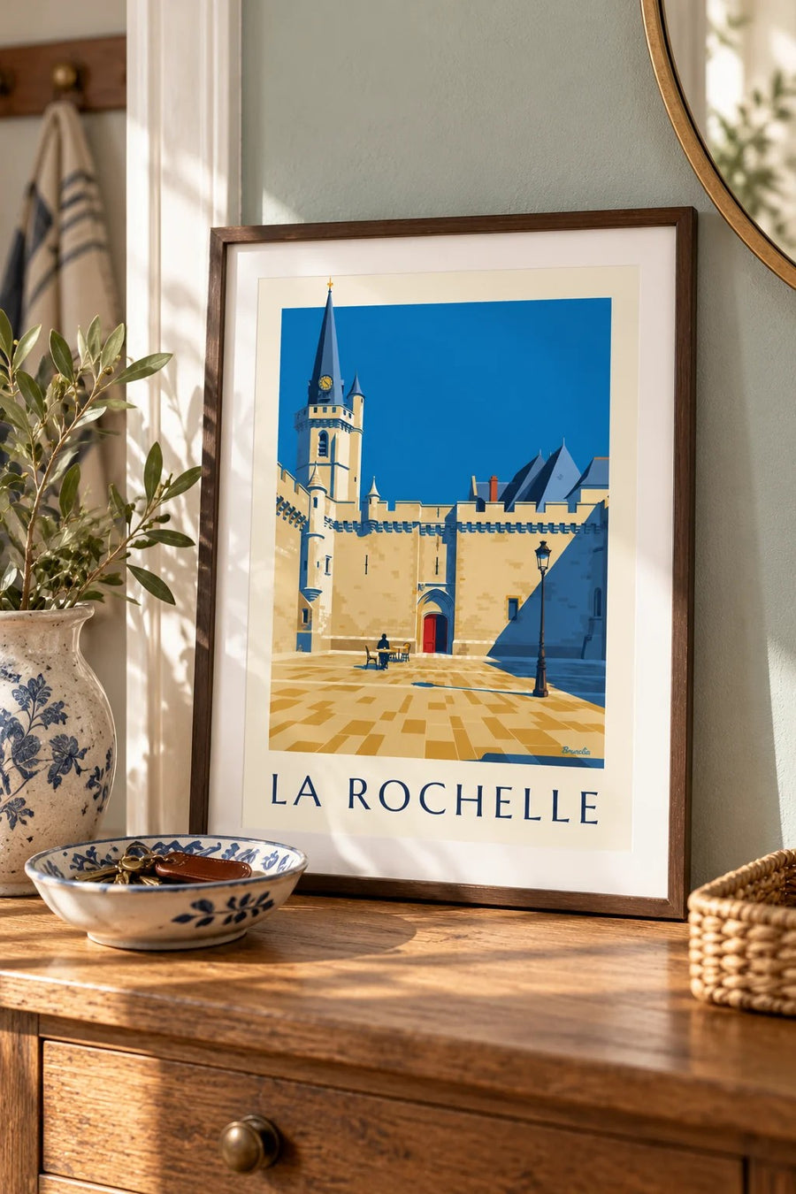 Affiche Hôtel de Ville gothique de La Rochelle : petit format A4 encadré