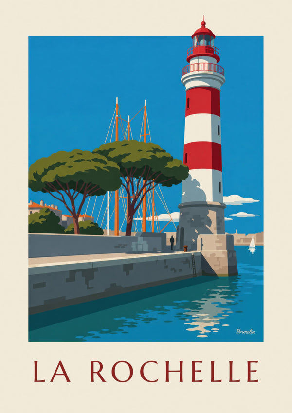 Poster del faro rosso e bianco del Gabut