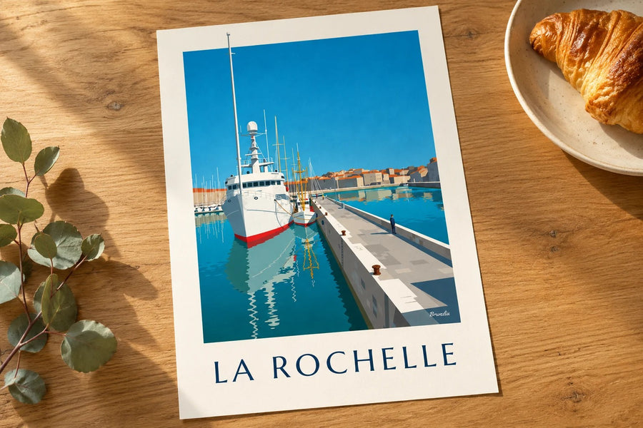 Affiche Bassin des Chalutiers à La Rochelle : posée sur une table