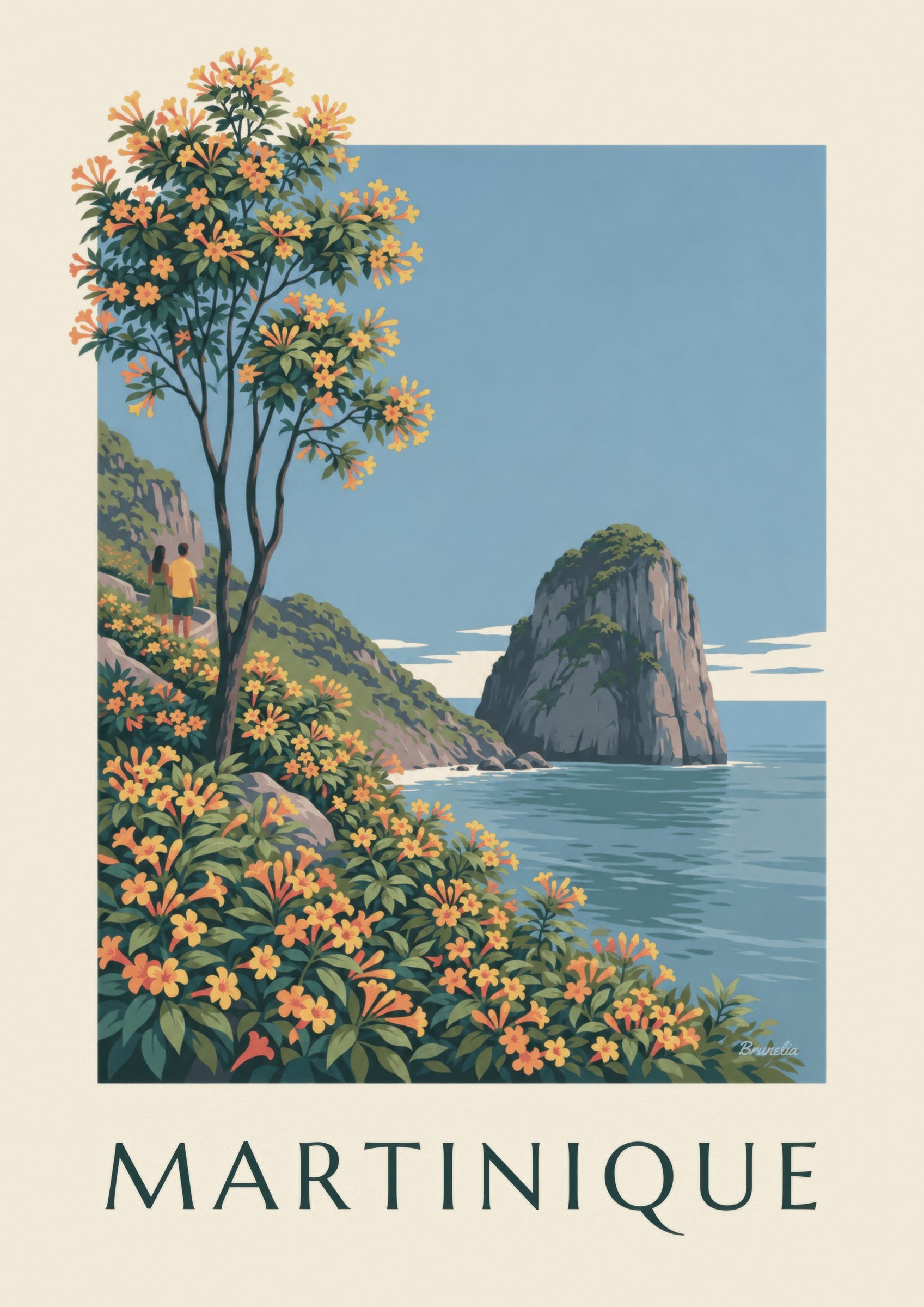 Affiche Martinique, rocher du Diamant et mer des Caraïbes: dettaglio in primo piano
