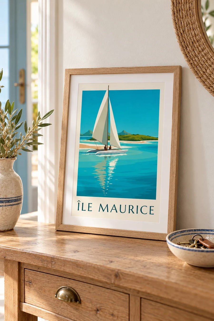 Poster dell’Isola dei Cervi e della laguna turchese (titolo ISOLA MAURITIUS) : piccolo formato A4 con cornice