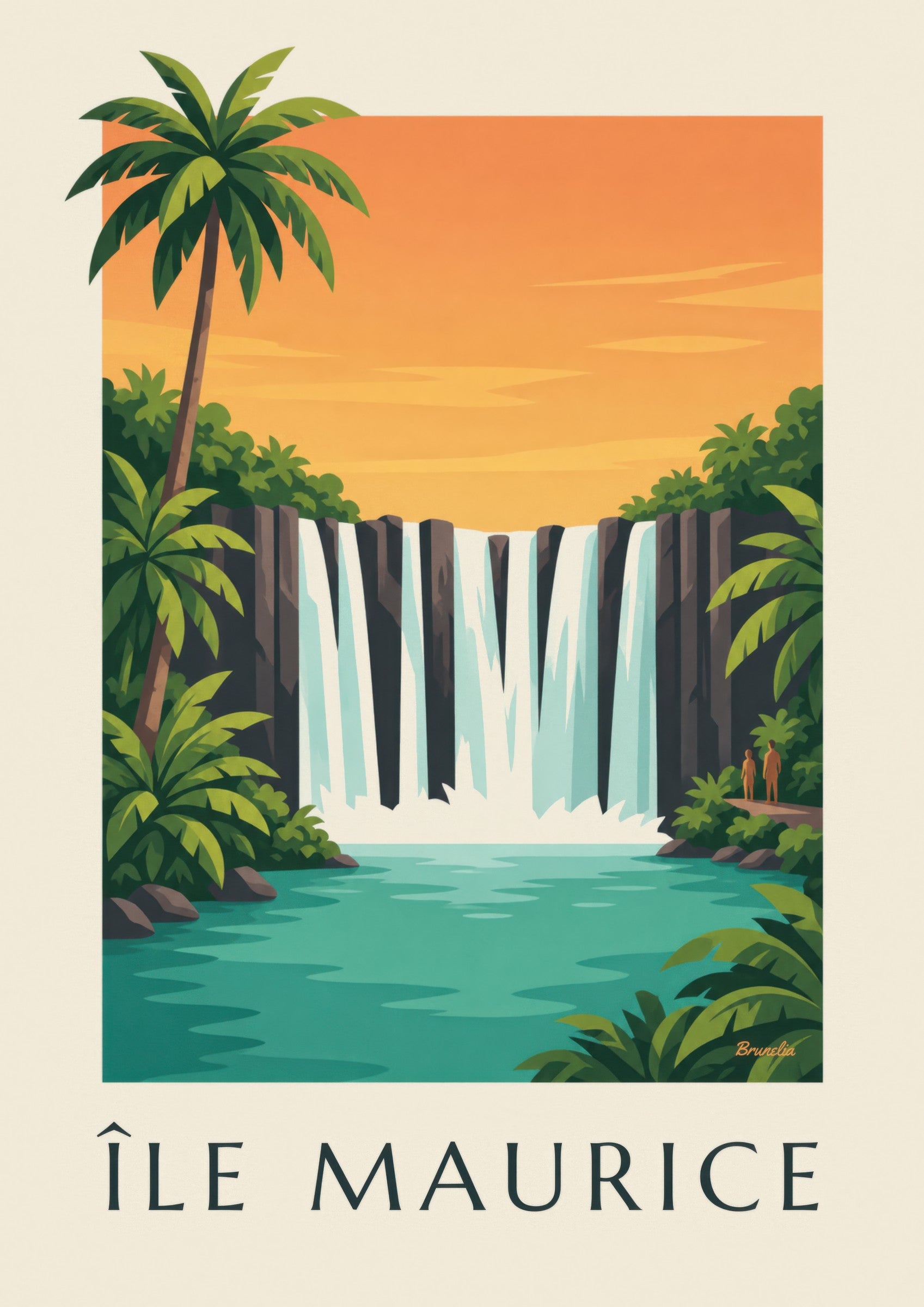 Affiche Île Maurice, cascade de Rochester (titre ÎLE MAURICE): dettaglio in primo piano