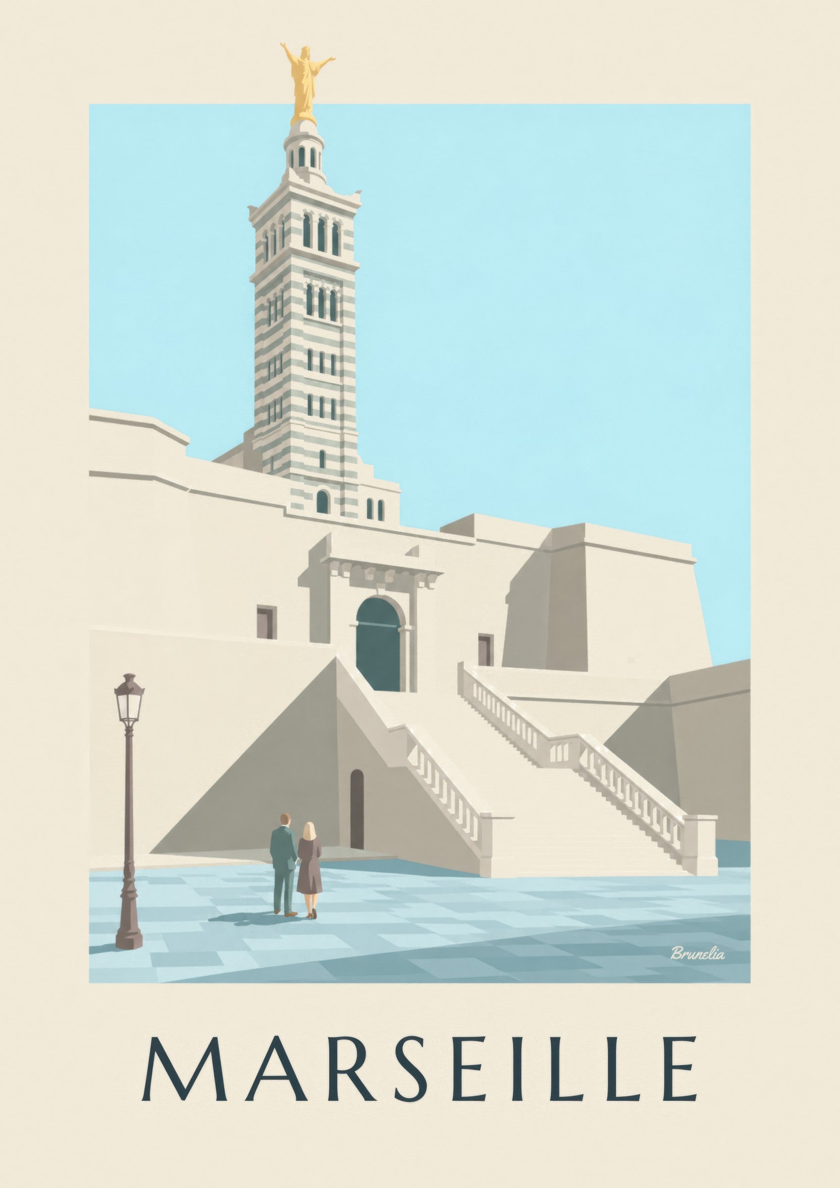 Affiche grand escalier de Notre-Dame-de-la-Garde: dettaglio in primo piano