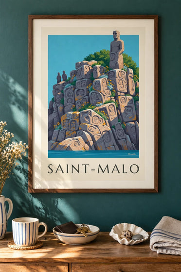 Poster delle rocce scolpite di Rothéneuf a Saint-Malo : incorniciato alla parete