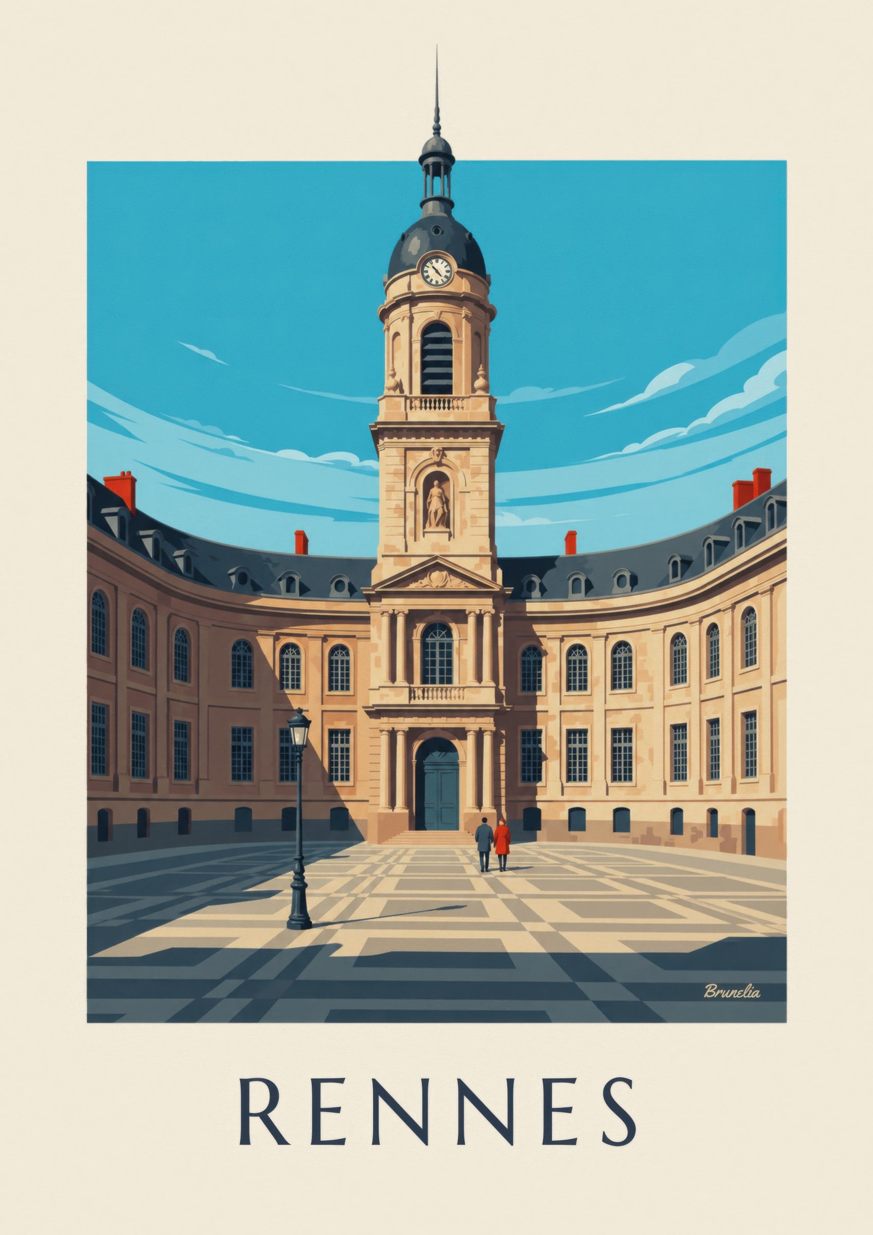 Affiche Rennes hôtel de ville et tour de l'horloge: dettaglio in primo piano