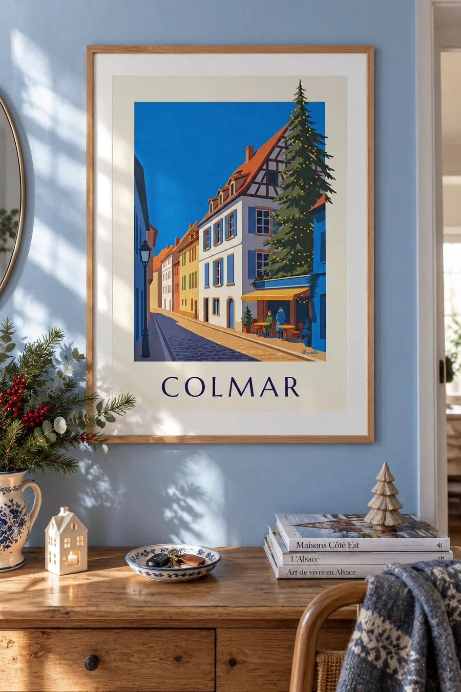 Poster di Colmar illuminata a Natale, nel quartiere della Poissonnerie : incorniciato alla parete