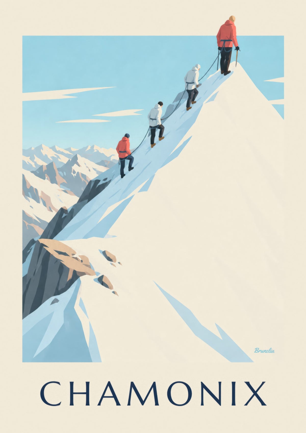 Poster di alpinisti sulla cresta dell’Aiguille du Midi