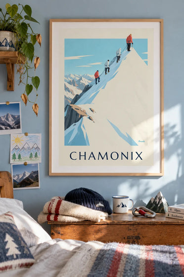Poster di alpinisti sulla cresta dell’Aiguille du Midi : incorniciato alla parete