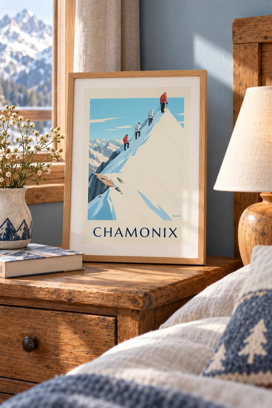 Poster di alpinisti sulla cresta dell’Aiguille du Midi : piccolo formato A4 con cornice