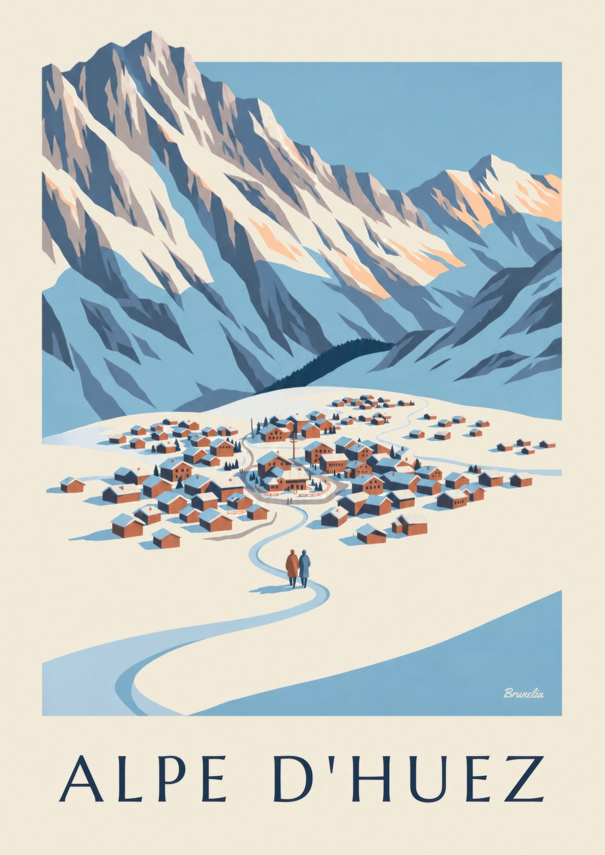 Poster dell’Alpe d’Huez vista dal Pic Blanc d’inverno