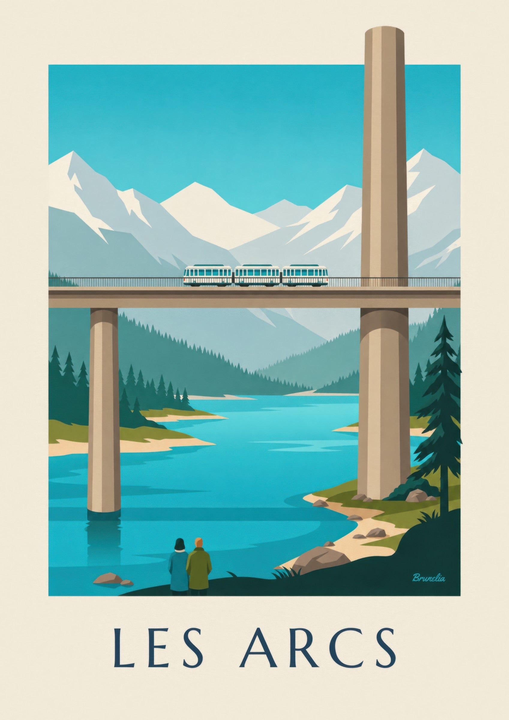 Affiche Les Arcs, funiculaire sur viaduc: dettaglio in primo piano