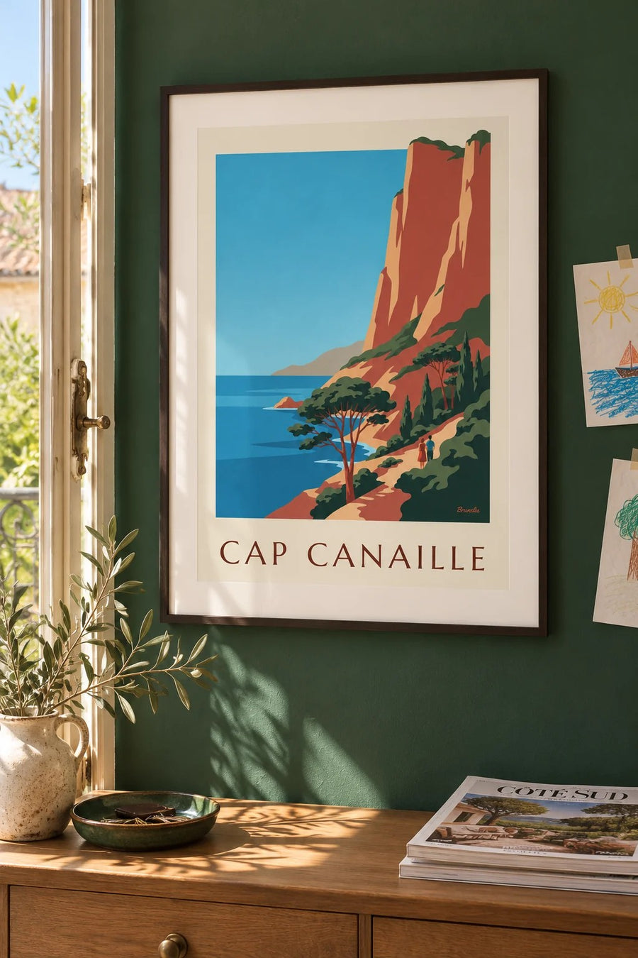 Affiche Cap Canaille, falaises rouges et mer bleue : encadrée au mur