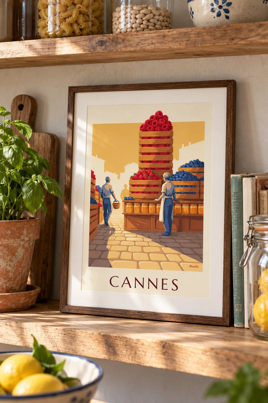 Affiche marché Forville à Cannes, fruits rouges : petit format A4 encadré