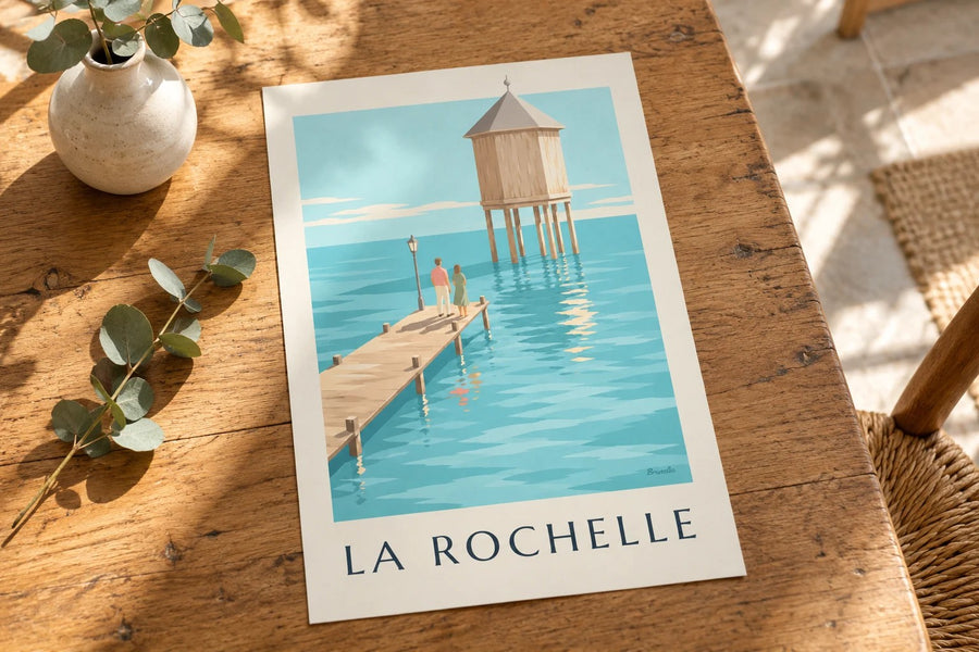 Poster del faro del Bout du Monde a La Rochelle : appoggiato su un tavolo