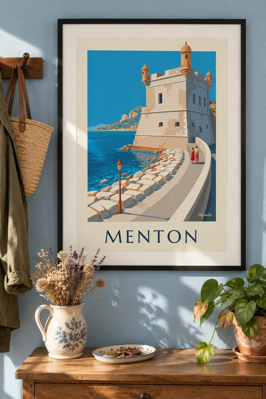 Affiche del Bastione del vecchio porto di Mentone sul mare : incorniciato alla parete