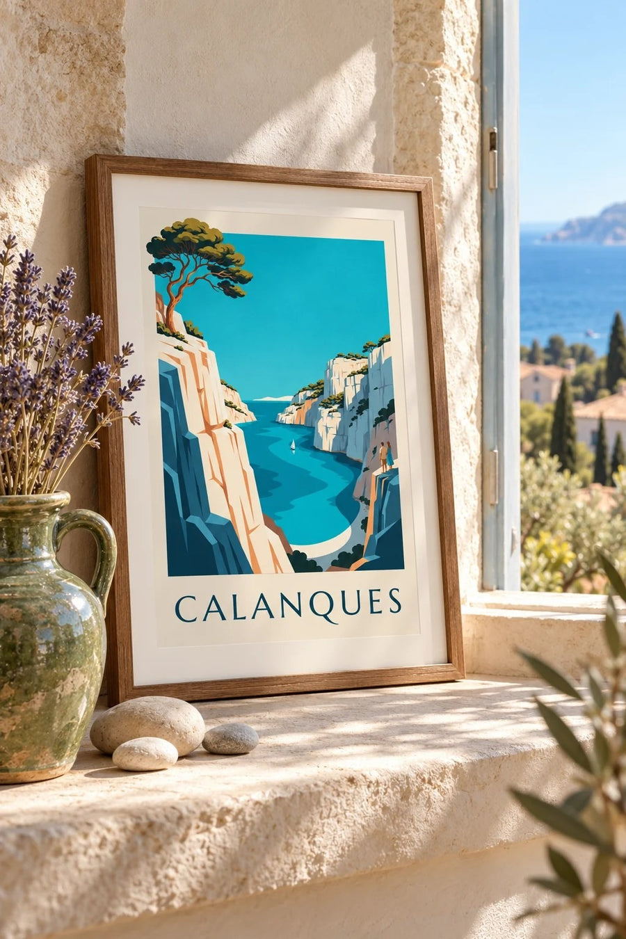 Affiche calanque d'En-Vau à Marseille : petit format A4 encadré