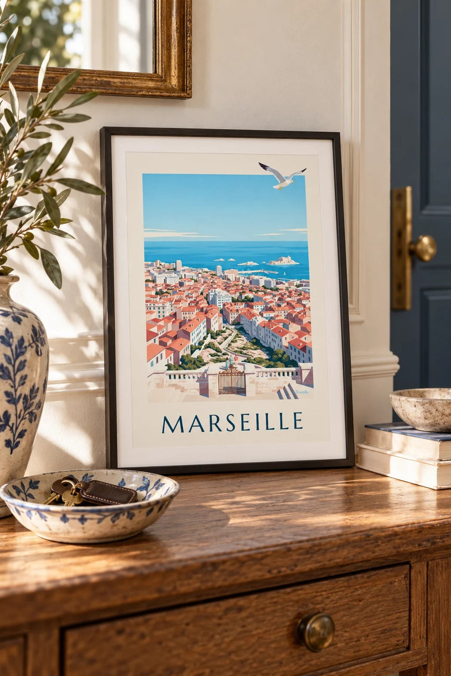 Poster con vista su Marsiglia da Notre-Dame-de-la-Garde : piccolo formato A4 con cornice