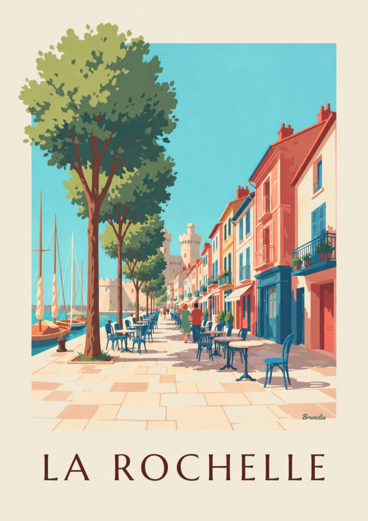 Poster del Gabut a La Rochelle, con case colorate