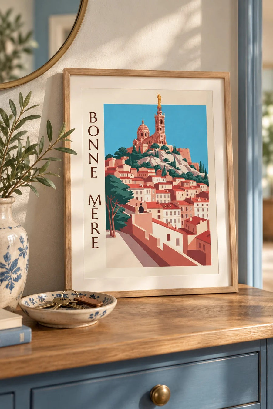 Affiche Notre-Dame-de-la-Garde à Marseille : petit format A4 encadré