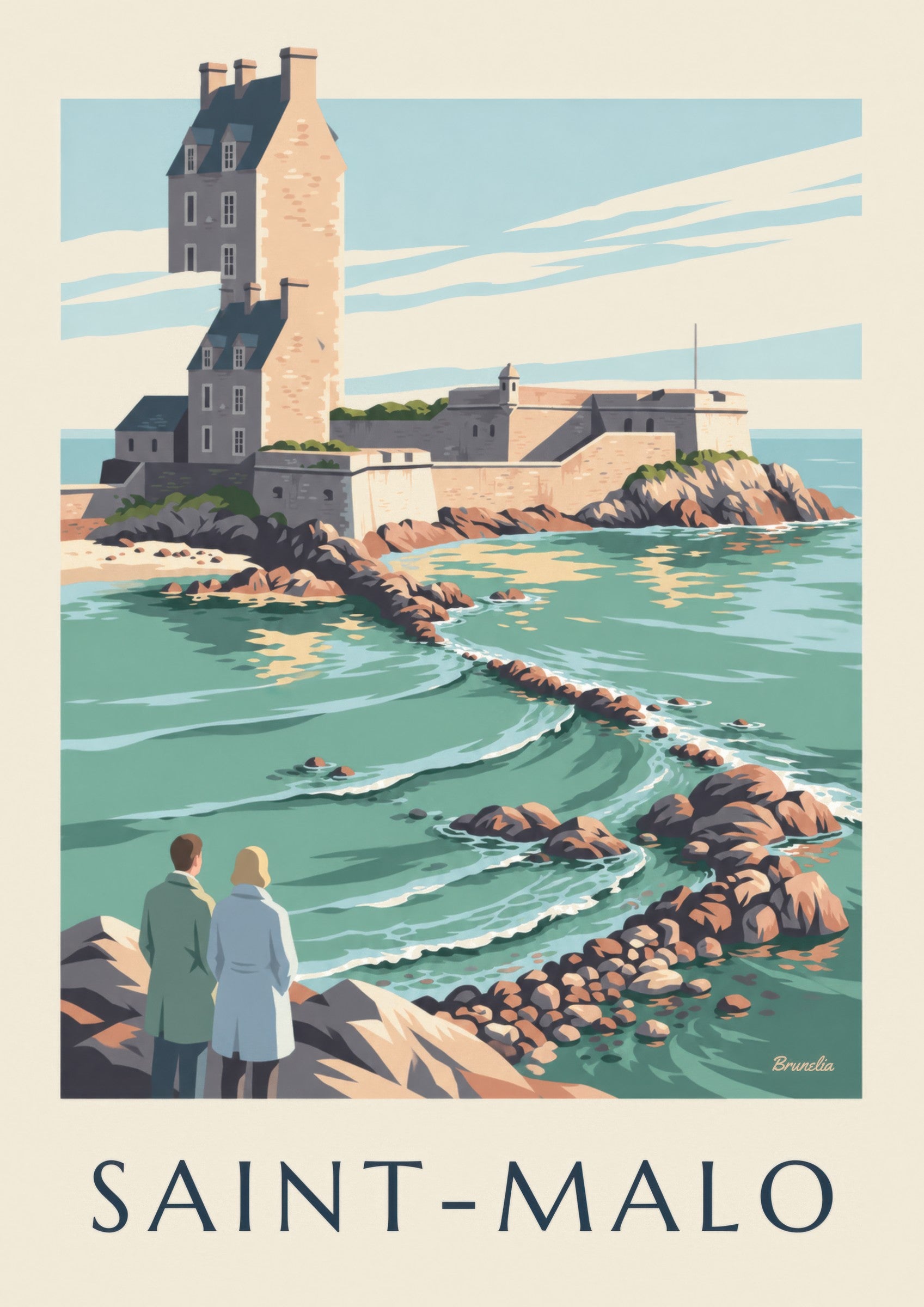 Affiche Fort National de Saint-Malo à marée haute: dettaglio in primo piano