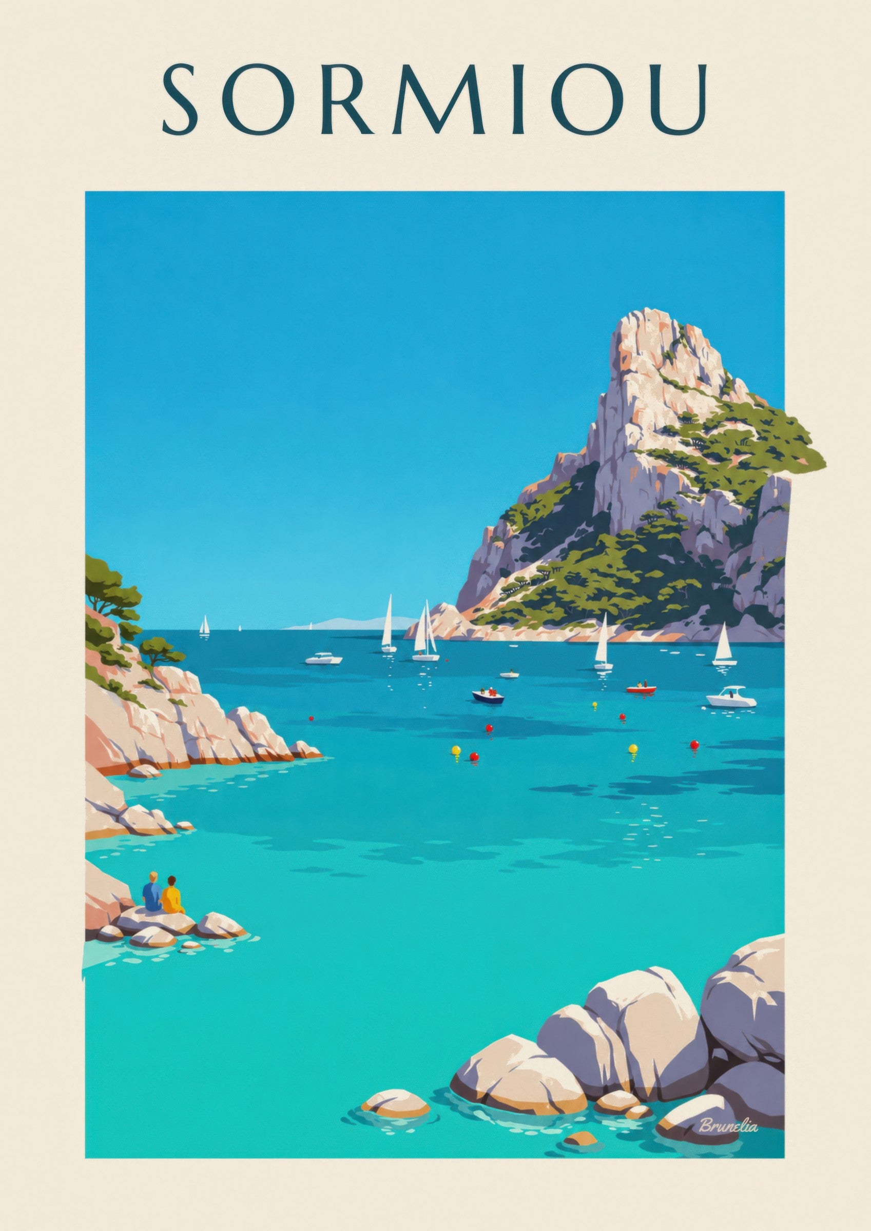 Affiche calanque de Sormiou à Marseille: dettaglio in primo piano