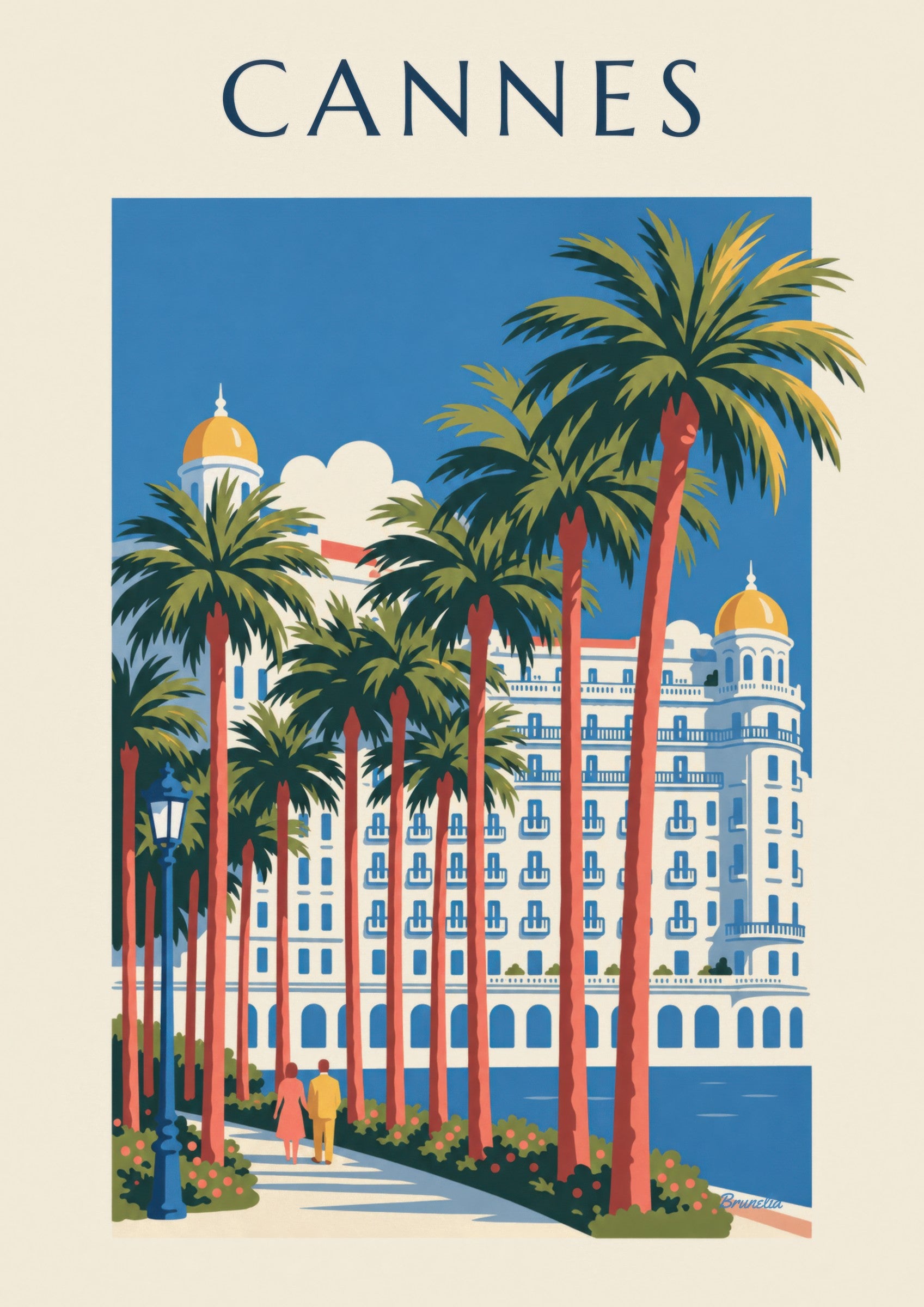 Affiche Croisette de Cannes, palmiers et palace: dettaglio in primo piano