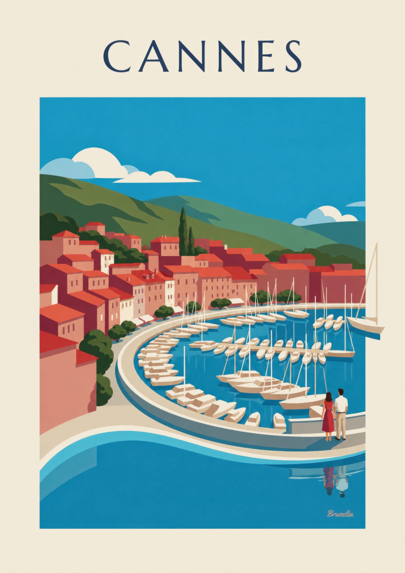 Affiche baie de Cannes vue du Suquet: dettaglio in primo piano