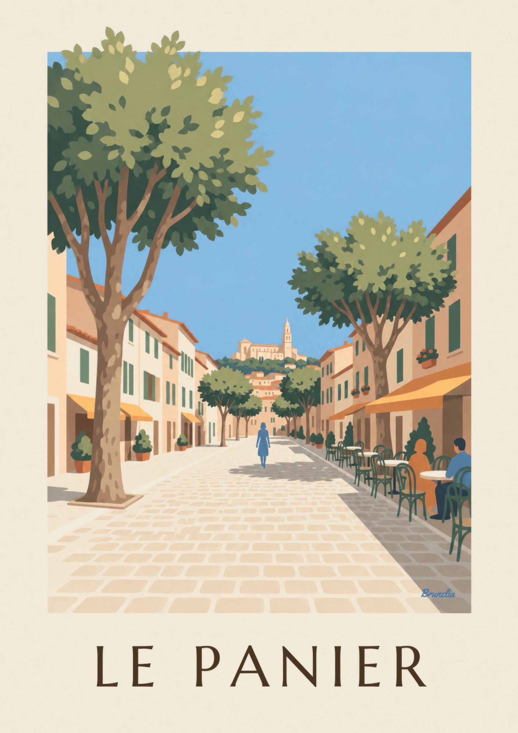 Affiche place de Lenche au Panier, terrasses et platanes: dettaglio in primo piano