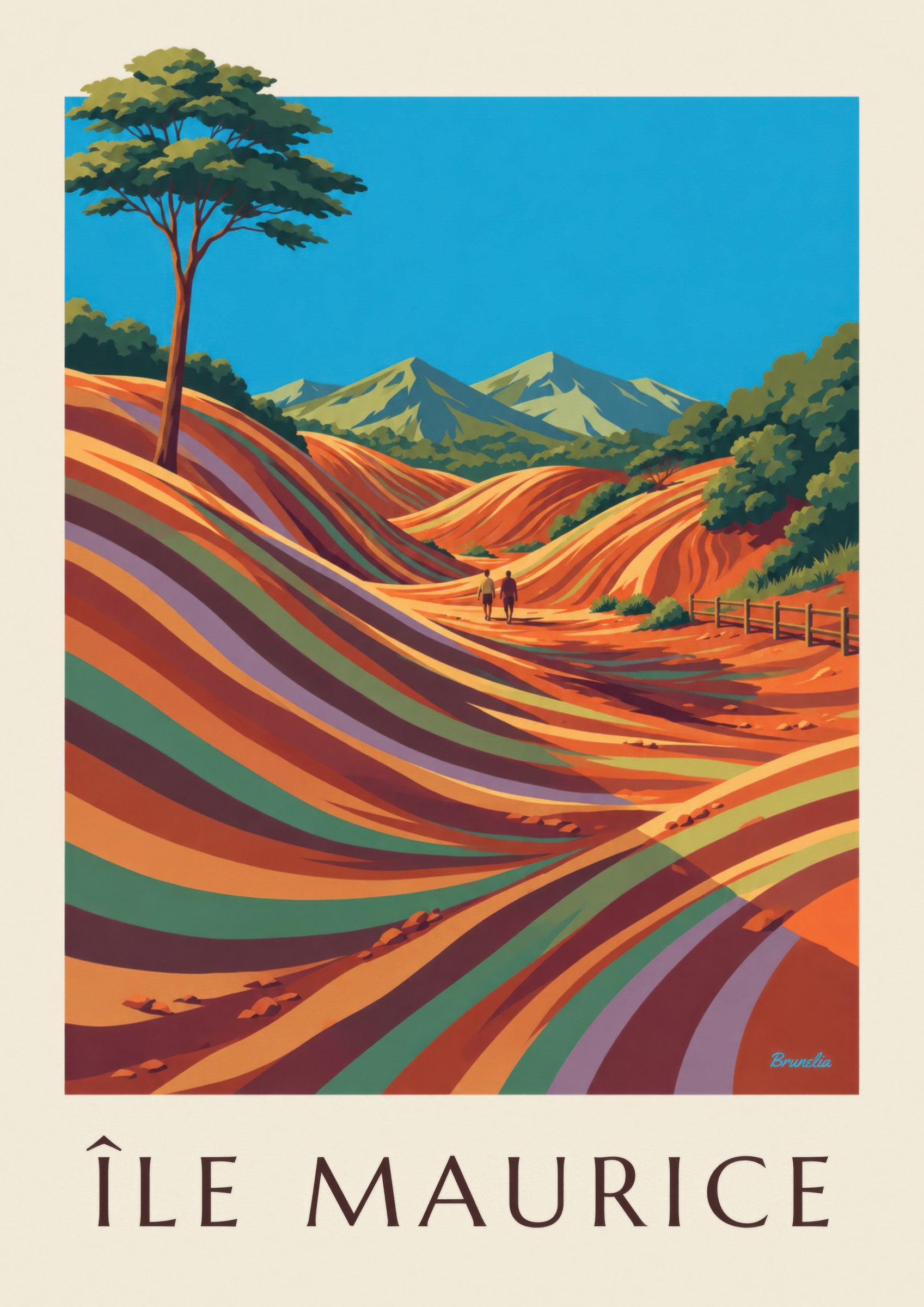 Affiche Île Maurice Chamarel terres des 7 couleurs (titre ÎLE MAURICE): dettaglio in primo piano