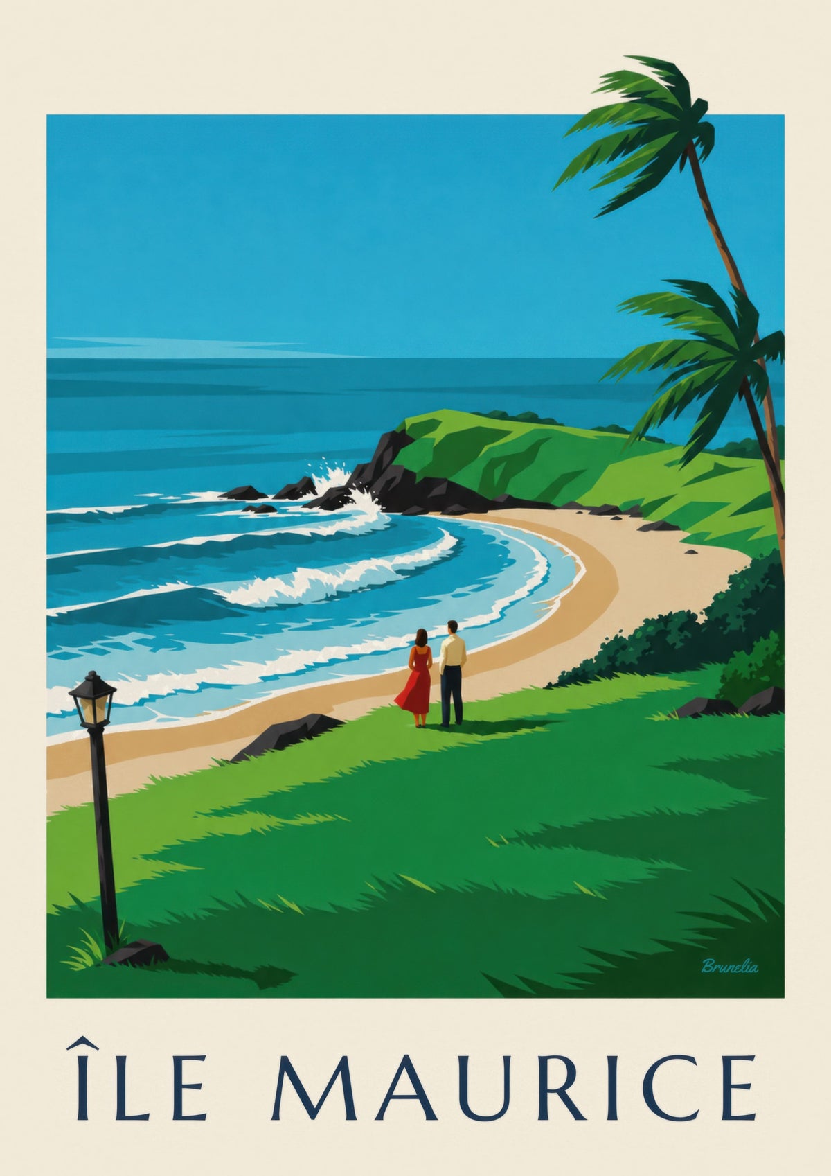 Poster Isola di Mauritius, costa selvaggia di Gris-Gris (titolo ÎLE MAURICE)