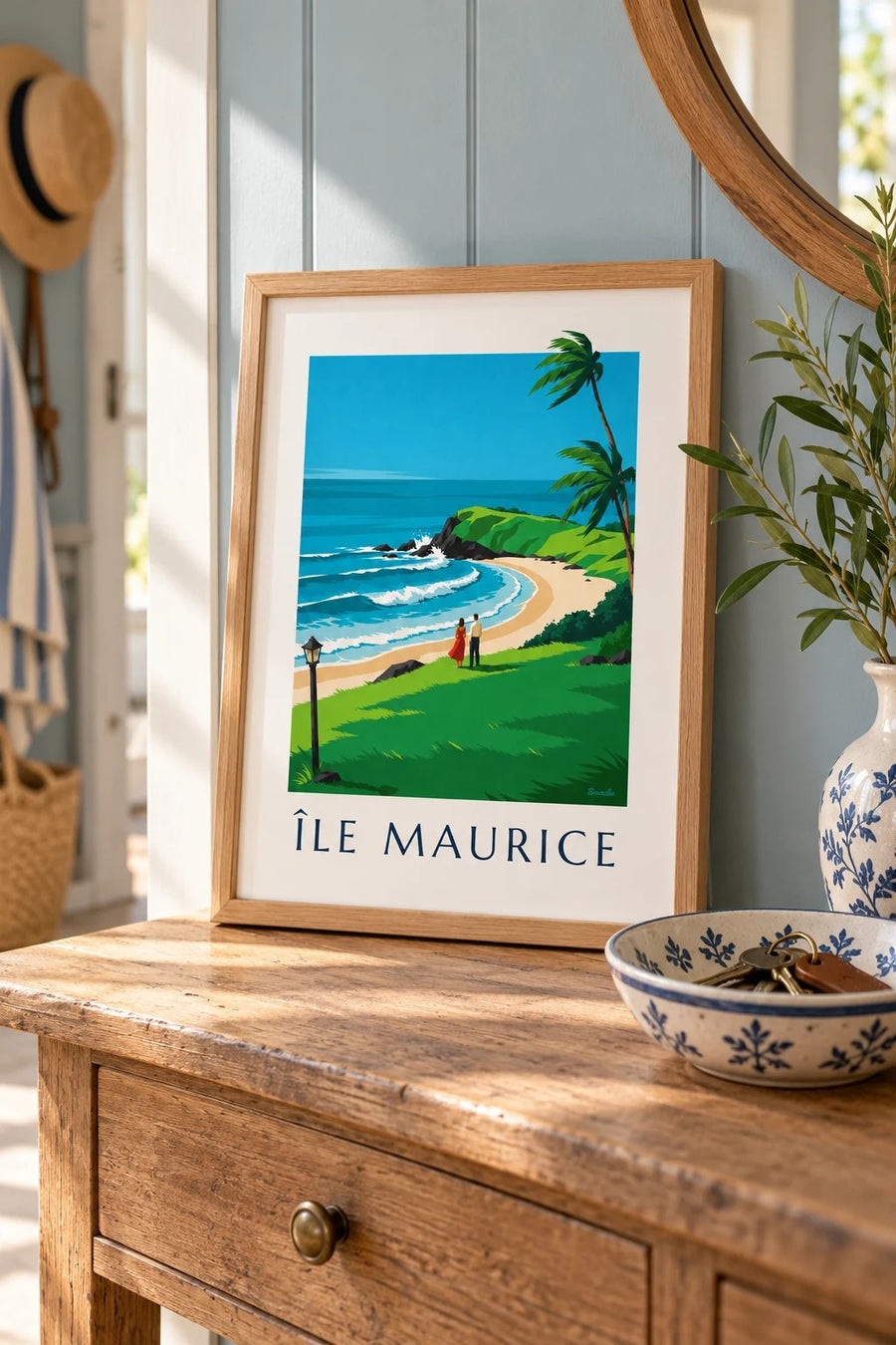 Poster Isola di Mauritius, costa selvaggia di Gris-Gris (titolo ÎLE MAURICE) : piccolo formato A4 con cornice