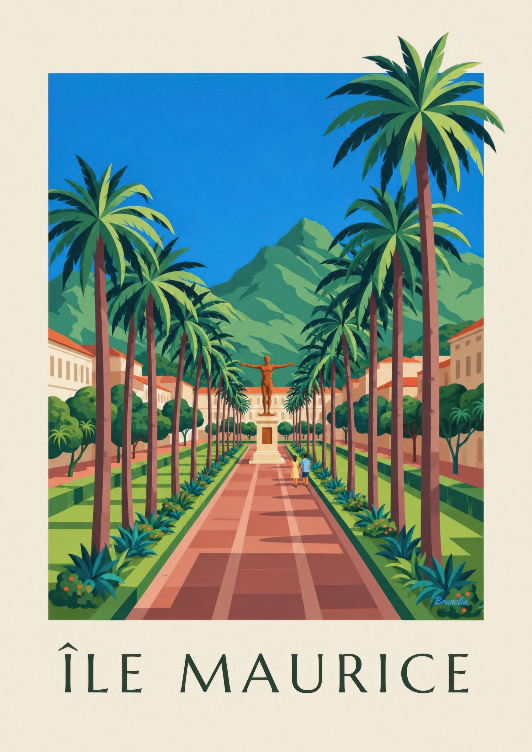Affiche Port-Louis, place d'Armes et palmiers (titre ÎLE MAURICE): dettaglio in primo piano