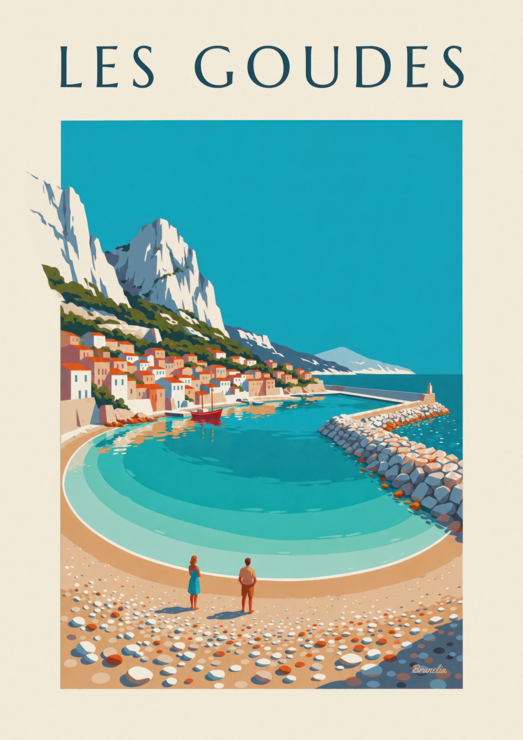Affiche port des Goudes à Marseille, crique et digue: dettaglio in primo piano