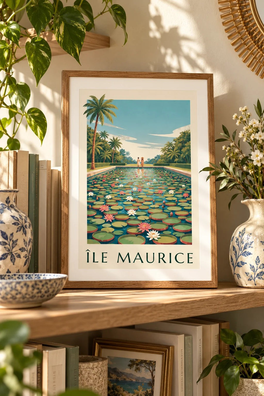 Poster Mauritius e ninfee giganti (titolo MAURITIUS) : piccolo formato A4 con cornice