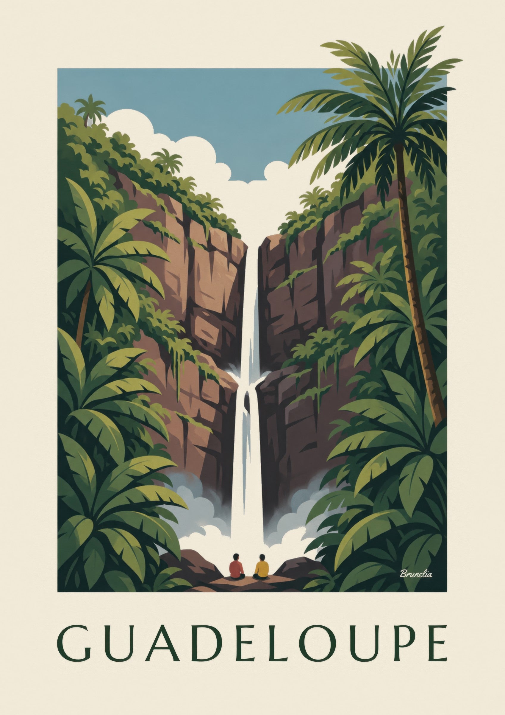 Affiche Guadeloupe, chutes du Carbet en forêt tropicale: dettaglio in primo piano
