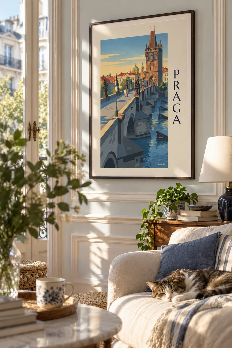 Poster Praga, ponte Carlo e torre gotica sulla Moldava: incorniciato alla parete