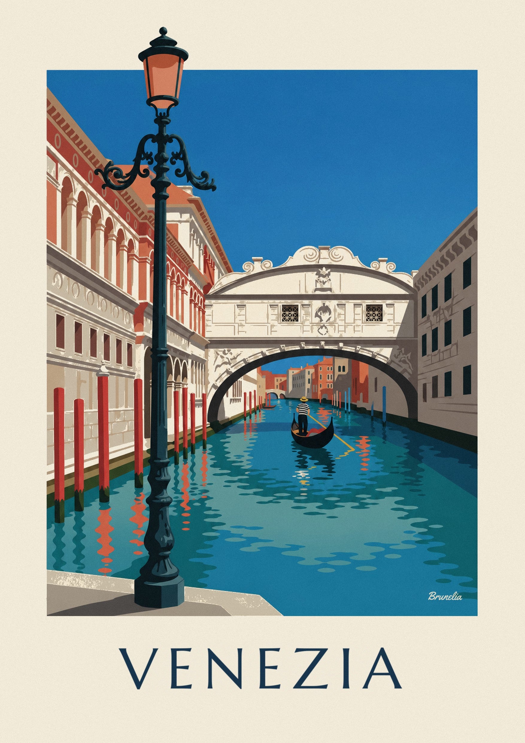Poster gondola sotto il Ponte dei Sospiri a Venezia: dettaglio in primo piano