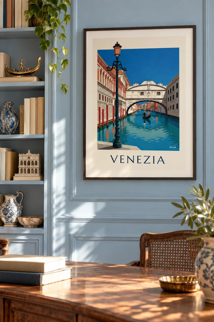 Poster gondola sotto il Ponte dei Sospiri a Venezia: incorniciato alla parete